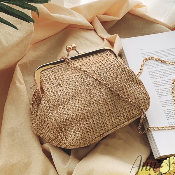 Ann’S 品牌訂製時髦草編鏈袋金口包