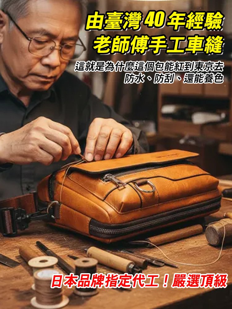 【台灣頂級手工・栃木皮革 100週年紀念包】，日本品牌指定代工！嚴選頂級「栃木植鞣革」，由台灣 40 年經驗老師傅手工車縫。通過日本驗貨標準的極致工藝。少了品牌溢價，只留真皮質感。